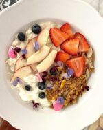 Day 2:

Definitely feeling a bit off my food jam. The truth is, I eat very routinely at home with a bit of flexibility, which ensures I get plenty of fruits, veggies, whole grains, nuts, seeds and plant proteins, and I am missing these. But, wherever I can find them, I order them, and here are a few highlights, all of which were shared (between 2). 
Overnight oats, yogurt and granola (more fruit please!)
Banana waffle 
Roasted eggplant dish with tomatoes and olives)
Had some seafood otherwise, which I’m having to eat more of than I’d like. 

Lots of walking in between! So important to stay on the move even if just a few miles of strolling.